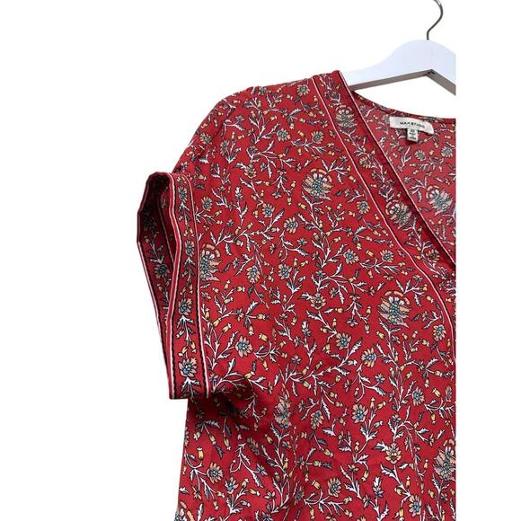 Max Studio Size XS Red Wrap Blouse Work Floral Boho Lightweight Vacation Top - Picture 3 of 11
